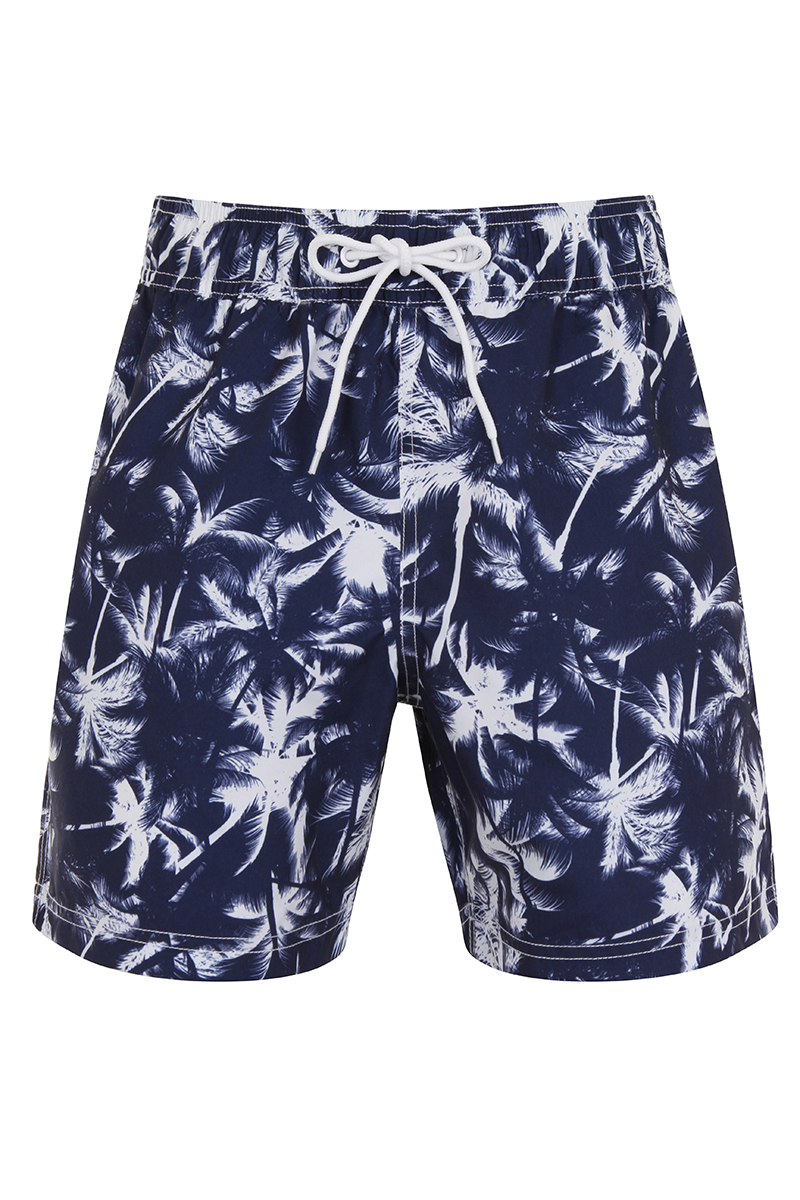 Men’s Printed Palm Tree Swimming Shorts, Navy